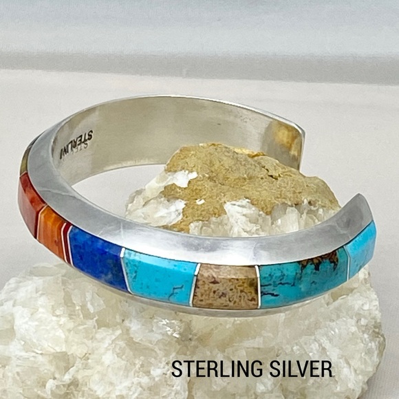 SIGNED-Cecil Henry Navajo Multistone Sterling Silver Cuff Bracelet - Picture 4 of 12